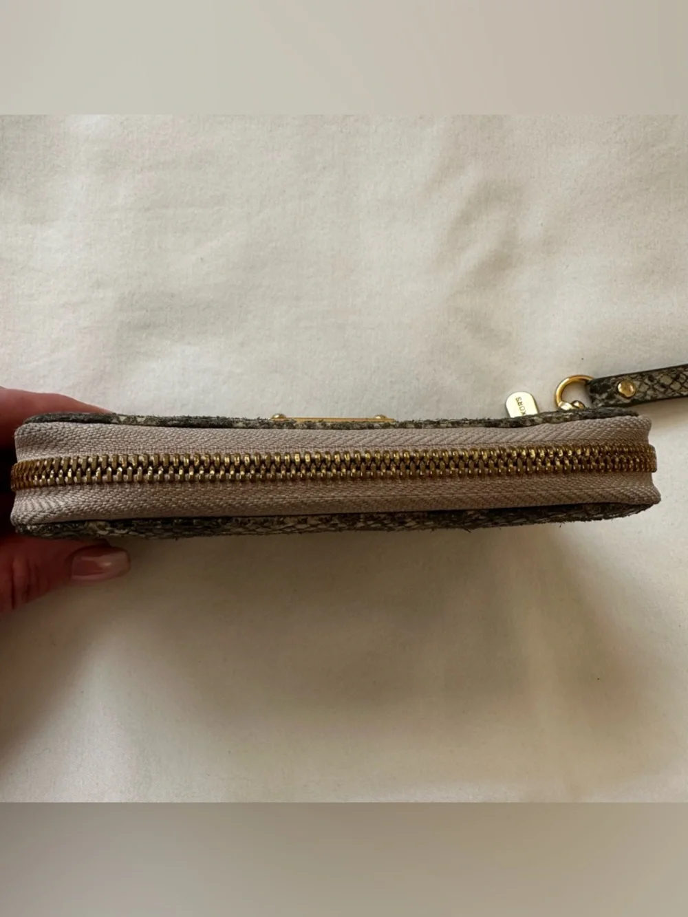 Michael Kors Jet Set Travel Continental Gray Tan Snake Embossed Wristlet Wallet